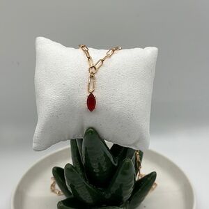 Elegant Gold Necklace with Red Pendant No bag No Tag never worn.